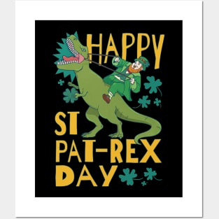 Happy St. Pat-Rex Day Leprechaun Riding T-Rex Dinosaur for St. Patrick's Day Posters and Art